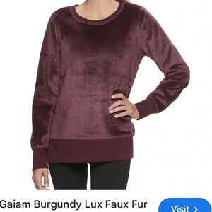Gaiam burgundy oversized sweater,women,lux faux fur pullover,rib,PTP 24”